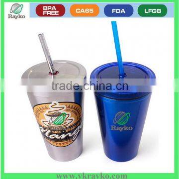 Food grade custom travel coffee mug with straw