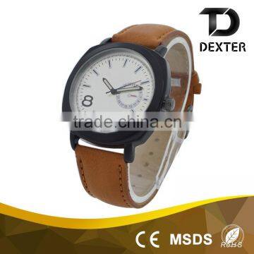 Fashion watertight big vintage genuine leather strap watch