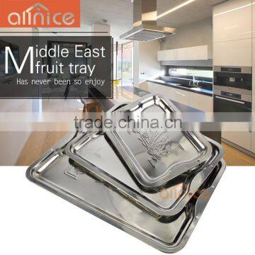 Unique shading rose rectangle desgin stainless steel food tray/serving tray for fruit&vegetable