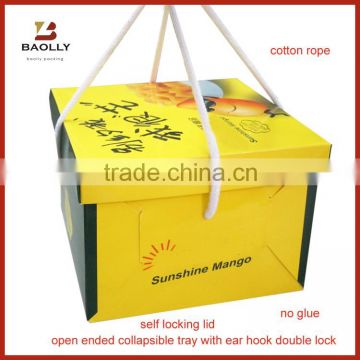 Folding cardboard paper cake box packaging with handle