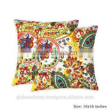 Pillow Case Kantha work Floral Ethnic Cushion Cover