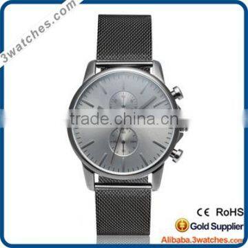 chrono watch style all black watch mesh strap auto date japan movt quartz watch stainless steel back chronograph watch