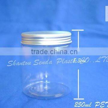 transparent gum bottle, transparent jar, empty plastic bottles 250ml