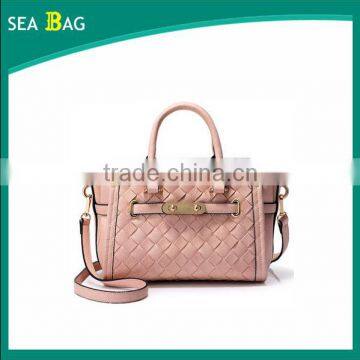 2016 Spring Ladies Pink Bat-shaped Rattan Leather Satchel Bag