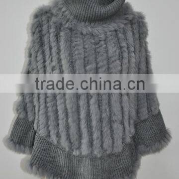 women fashion knitted real rabbit fur shawl LK16F127