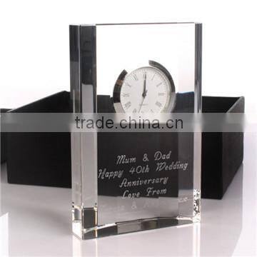 Wholesale Custom design Blank Clear 3d Laser Engraved Crystal Desk Clock for Office decoration