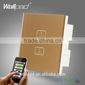 New Product WIFI 2 Gang Remote Wallpad Gold Glass Switch 110-250V LED 2 Gang 2 Way Phone WIFI Touch Controlled Wall Light Switch                        
                                                Quality Choice