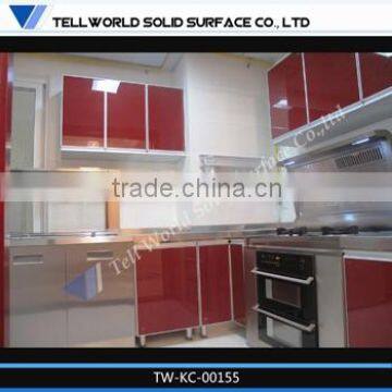 Prefab artificial marble top high glossy lacquer kitchen cabinet