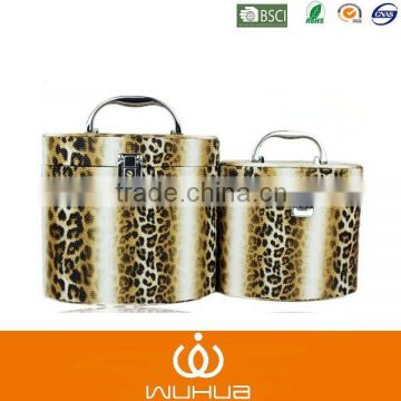 doubel cosmetic case leopard print leather lock makeup case