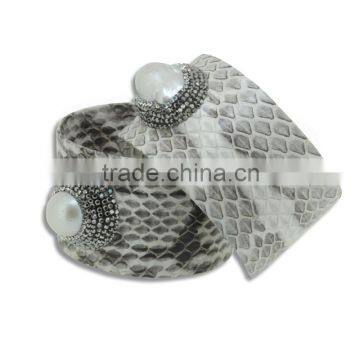 KJL-CB0003 Exclusive Gorgeous natural amazonite stone bangle, fashion leather cuff stone bangle