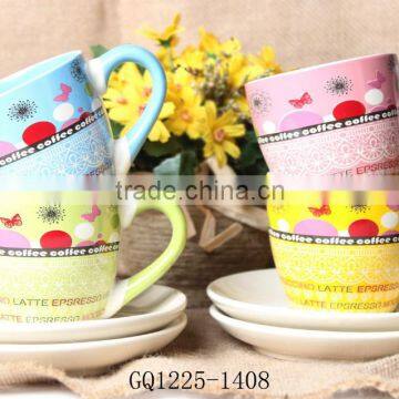 Liling 8oz Stoneware Yogurt Cup and Saucer With Decal Wholesale for Promotion