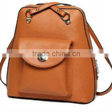 2014 stylish and beautiful Leather multi-pocket lady backpack