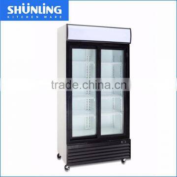 Commercial vertical supermarket dispaly fan cooling 600L 2door upright beverage cooler