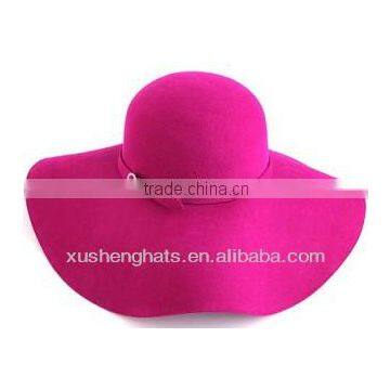 100% wool pink fashion wool floppy hat with big brim