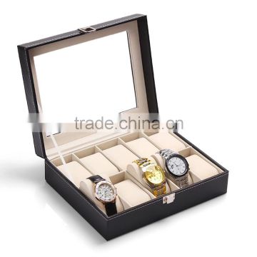 Custom watch display glass top PU leather watch box