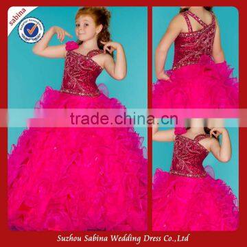 Fl81 Hot Pink Sleeveless Ruched Bodice Pleated Sequins Flower Girl Dress