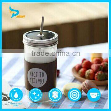 2016 Custom Logo BPA Free Glass Coffee Mug With Lid And Straw