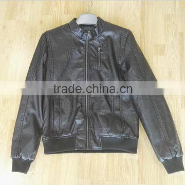 2017 fashion black garment wash PU jacket