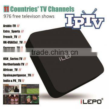 976 free TV channels android 4 4k output stb iptv