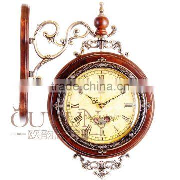 Modern Design Home Decor Brown Wooden Art Double Sided Wall Clocks For Gifts