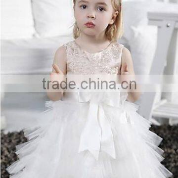 Customized V-Neck Shine Lace Appliqued Rosette Skirt Flower Girl Dress FGZ24 3 Year Old girl Dress