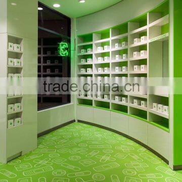 Green And White Color MDF Made Pharmacy Shelves photo-3