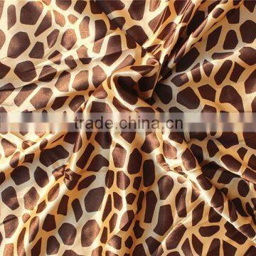 Wholesale giraffe pattern stretch satin fabric, polyester satin fabric