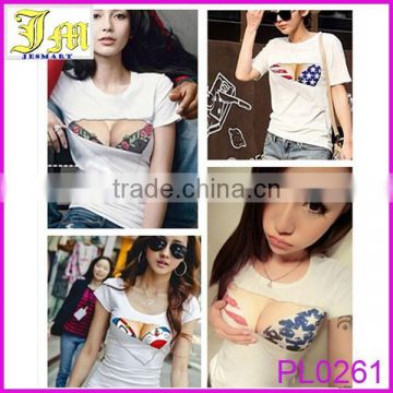 2015 Wholesale Women Blank White 3D bra Sexy Fashion Short Sleeve T Shirt