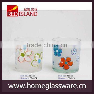 2014 new products round glass cups with flowers machine blown special design whisky glass cups design whisky glass