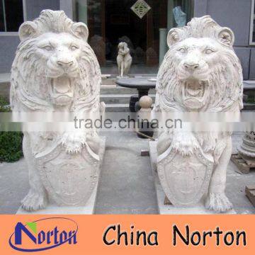 Norton pairs marble lion holding shield shop entrance decoration NTBM-L009L