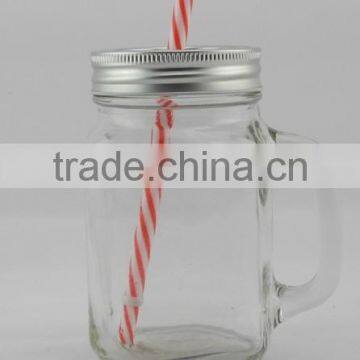 16oz handle glass mug mason jar with metal lid