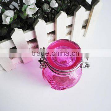 Embossed Glass Condiment Container Kitchen Storage Jars With Metal Clip photo-2