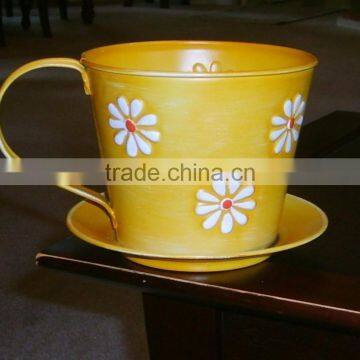 Customizedl Mug ,Yellow Metal Cup and Saucer Pot Container Planter photo-3