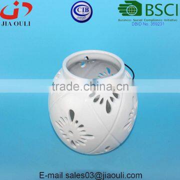 BSCI Audit Factory White Tea Light Lantern With Metal Handle, Ceramic Round Lantern photo-2