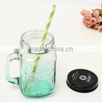 Drinking Glasd Mason Jar With Handle Lid Straw Party Mug Glass Cup photo-3