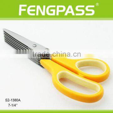 S2-1380A 7-1/4" 2CR13 Stainless Steel 7 Blades Herb Scissors PP + TPR Plastic Handle