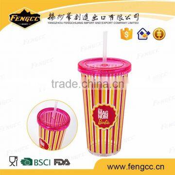 Eco-Friendly Unbreakable reusable food grade plastic cup with straw