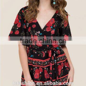 Short Sleeve Latest Fashion Customize Floal Romper Women photo-3