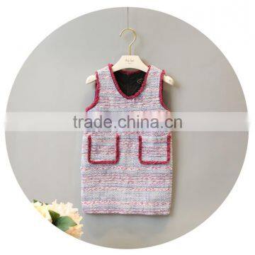 Casual fall V neck wool sundress for baby girl children's outfit