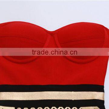 2015 Top Quality Stripless Red And Gold Joining Together Celebrity Bodycon Fashion Dresses Elegant Evening Sexy Dress photo-5