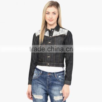 denim black jacket for women wit a little lace OEM services