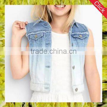 Latest sleeveless kids denim coat jacket design children girls jeans jacket wholesale