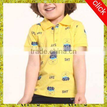 wholesale 100%cotton casual cute yellow,blue color animals printed unisex kids polo shirt, latest designs for boys/girls