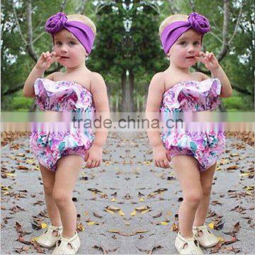 S33502W Baby girls summer floral wrapless tops + ruffle shorts 2 pieces clothing sets