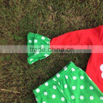 Fashion Christmas Grils Otufits Baby Kids Wear Santa Red Top Kids Green White Dot Pants With Mtaching Headband Set photo-4