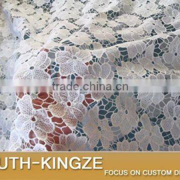 White Flower Hollow African Cord Guipure Jacquard Lace Fabric for Party Dress photo-3