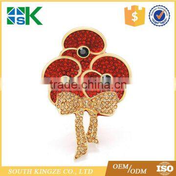 Red Crystal Rhinestone Poppy Flower Remembrance Diamante Brooch Pin Badge