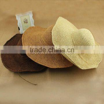 Summer Crochet Straw Sun Hat Beach Wide Brim Roll-up Floppy Cap