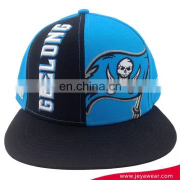 Black and blue mix 100% cotton snapback cap baseball cap with embroidery skull logo