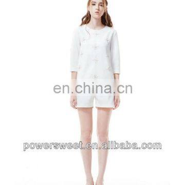 European autumn style floral beaded blouse with pants latest fashion dresses